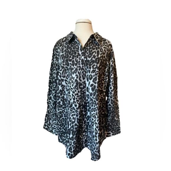 Roaman's NWOT Leopard Animal Print Button Down Edgy Career Tunic Blouse 28W - Picture 1 of 9